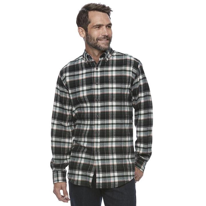 Men's Croft & Barrow&reg; True Comfort Plaid Classic-fit Flannel Button-down Shirt, Size: Small, Dark Green