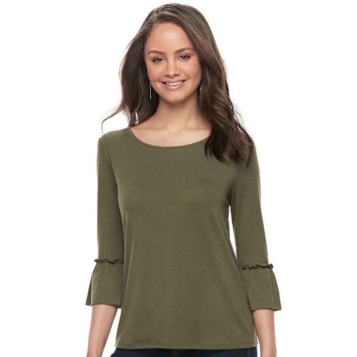 Juniors' So&reg; Ruffle Sleeve Tee, Teens, Size: Xl, Med Green