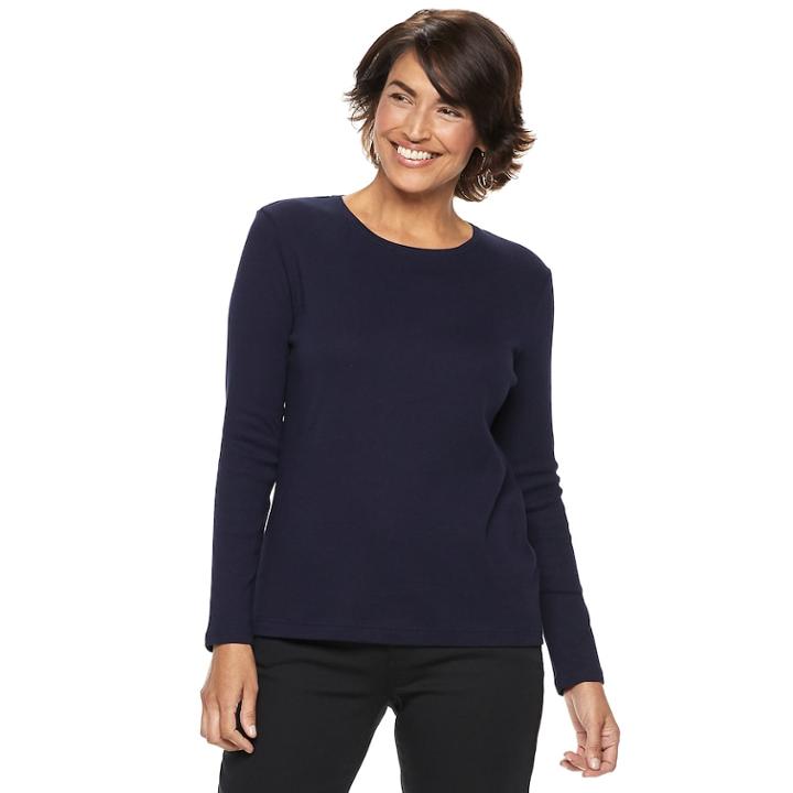 Petite Croft & Barrow&reg; Essential Crewneck Tee, Women's, Size: S Petite, Dark Blue