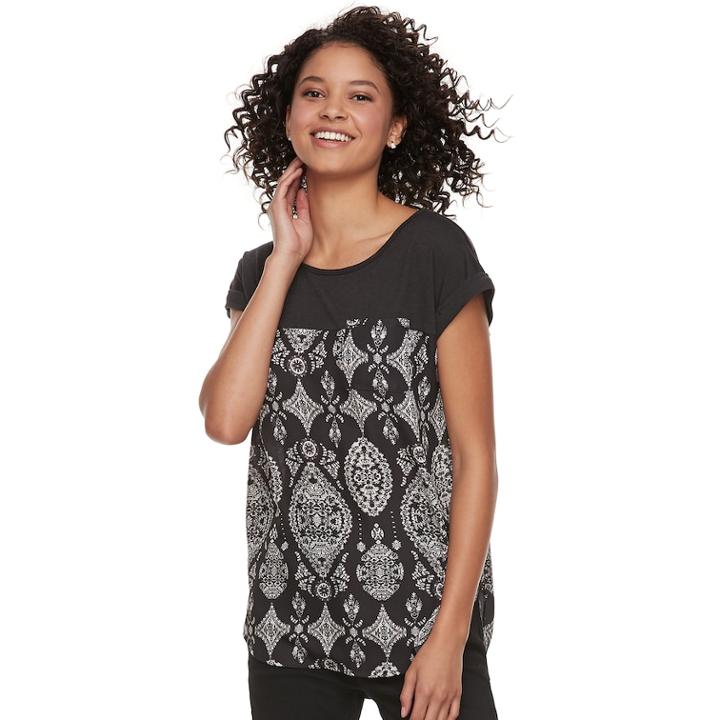 Juniors' Rewind Mixed-media Top, Teens, Size: Small, Black