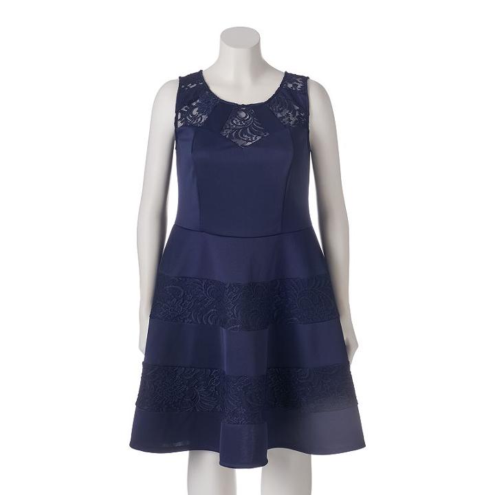 Juniors' Plus Size Trixxi Scuba Lace Skater Dress, Girl's, Size: 1xl, Blue (navy)