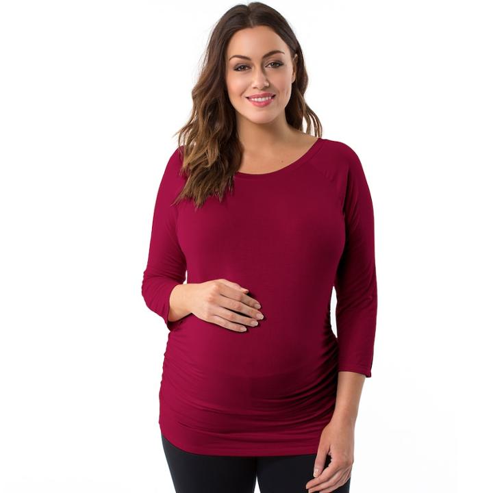 Plus Size Maternity Pip & Vine By Rosie Pope Ruched Raglan Tee, Women's, Size: 1x-mat, Dark Red