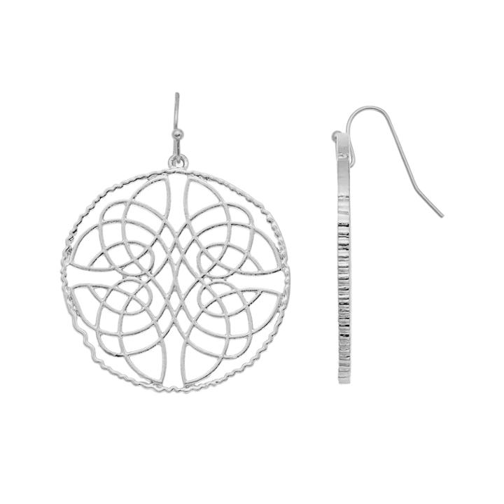 Openwork Nickel Free Hoop Drop Earrings, Women's, Silver