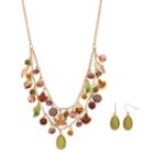 Leaf & Acorn Charm Swag Necklace & Teardrop Earring Set, Multicolor