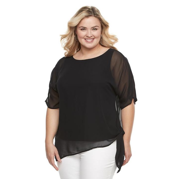 Plus Size Dana Buchman Chiffon Popover Top, Women's, Size: 2xl, Black