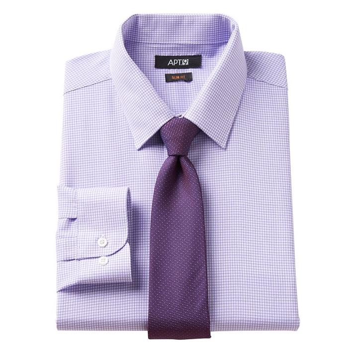 Men's Apt. 9&reg; Slim-fit Dress Shirt & Tie Set, Size: 2x-34/35, Purple
