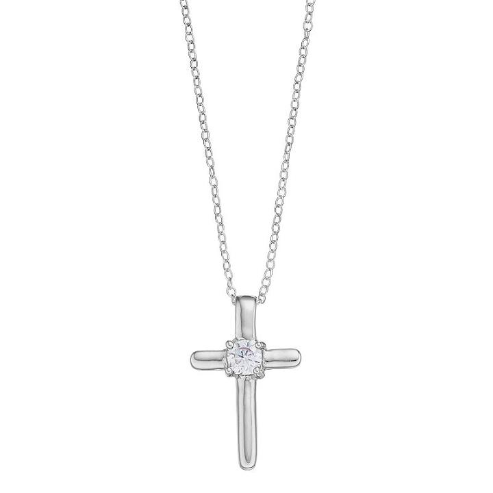 Charming Girl Kids' Sterling Silver Cross Pendant Necklace, White