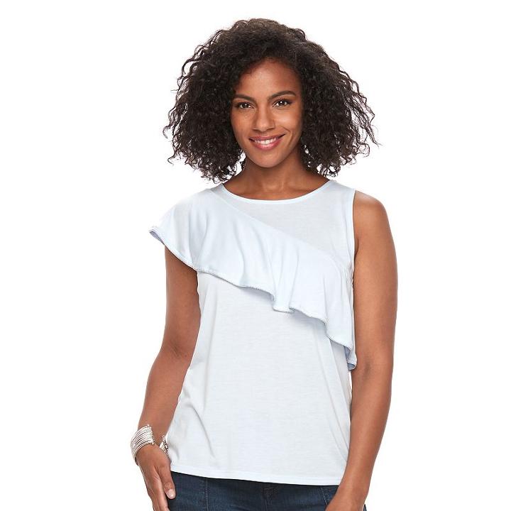 Women's Apt. 9&reg; Asymmetrical Ruffle Tank, Size: Small, Brt Purple