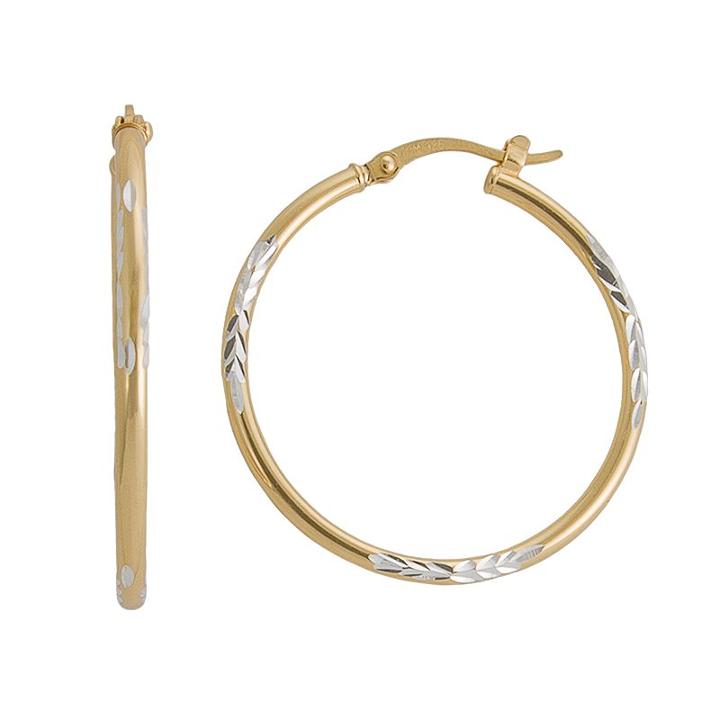 Silver Classics Two Tone Sterling Silver Textured Hoop Earrings, Women's, Gold