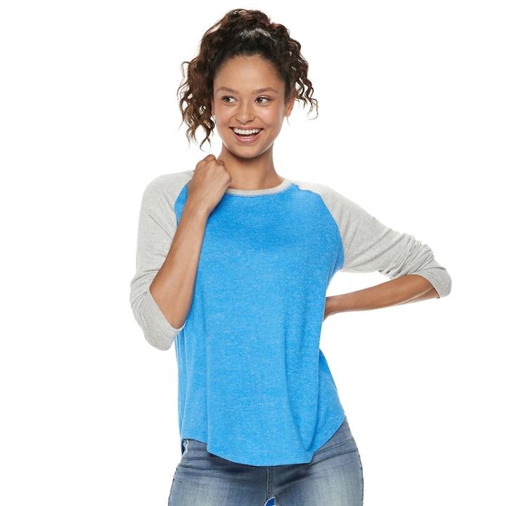 Juniors' So&reg; Long Sleeve Baseball Tee, Teens, Size: Xl, Med Blue