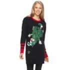 Juniors' Its Our Time Elf Tree Christmas Tunic, Teens, Size: Small, Black