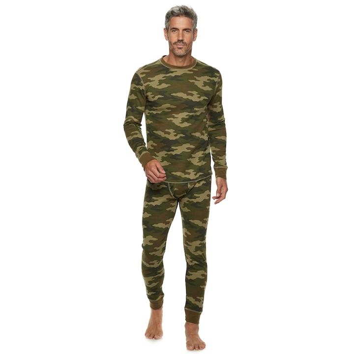 Men's Croft & Barrow&reg; Camo Thermal Base Layer Underwear Pants, Size: Xxl, Dark Green