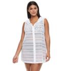 Plus Size Beach Scene Hooded Vest Cover-up, Women's, Size: 3xl, White