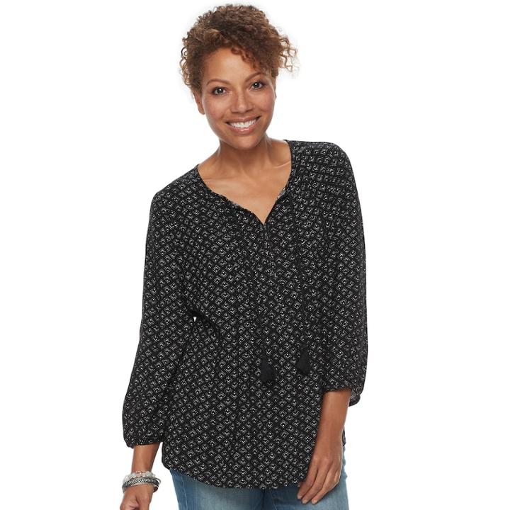 Women's Sonoma Goods For Life&trade; Printed Peasant Top, Size: Small, Black