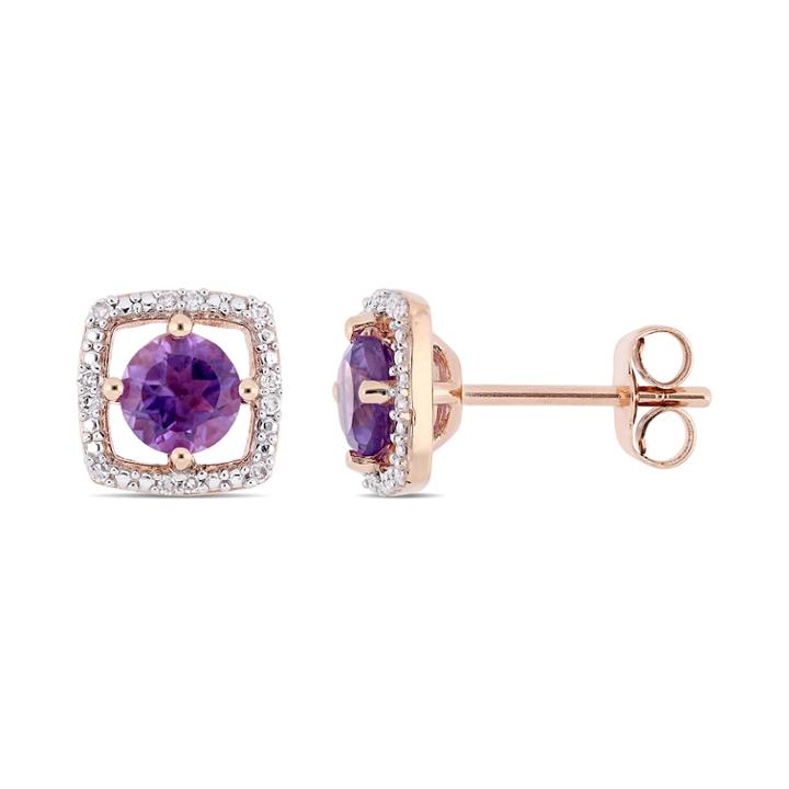 10k Rose Gold Amethyst & Diamond Accent Frame Earrings, Women's, Purple