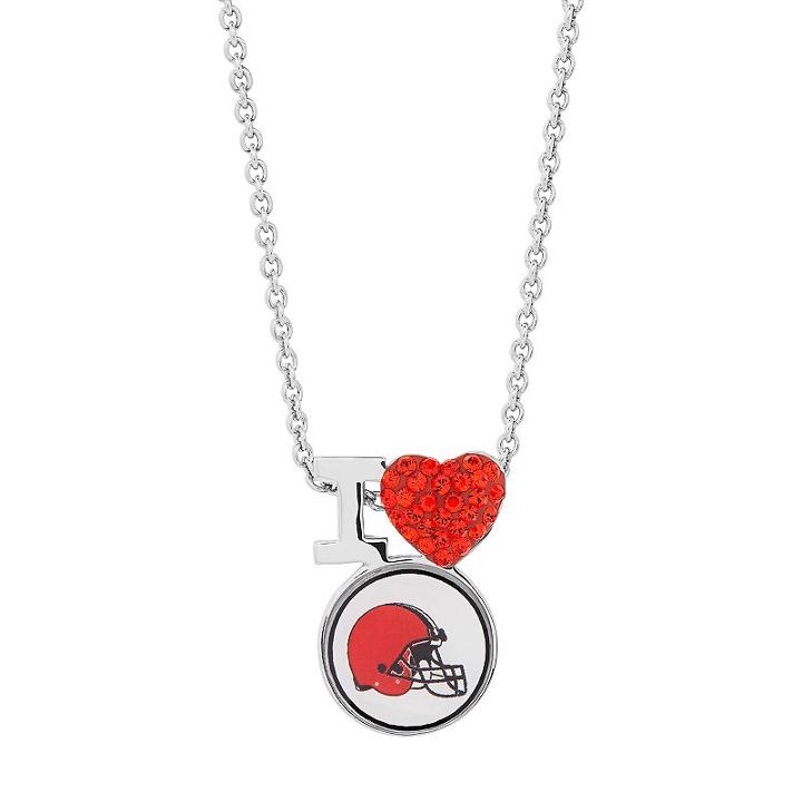 Sterling Silver Crystal I Love Cleveland Browns Team Logo Heart Pendant, Women's, Red