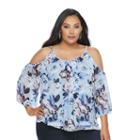 Plus Size Jennifer Lopez Cold-shoulder Chiffon Top, Women's, Size: 1xl, Blue