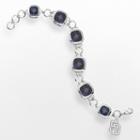 Logoart San Diego Padres Legend Silver Tone Navy Glass Logo Charm Bracelet, Women's, Size: 7.5, Grey