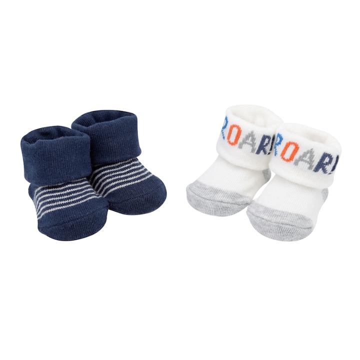 Baby Boy Carter's 2-pack Roar & Striped Keepsake Booties, Size: Newborn, Multi