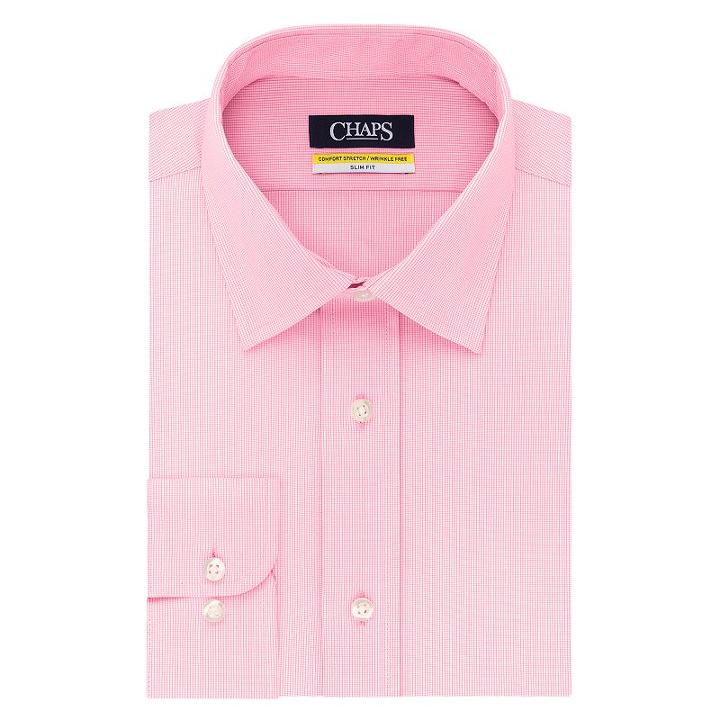 Men's Chaps Slim-fit Stretch Collar Dress Shirt, Size: 20 37/8t, Red Overfl