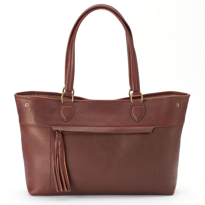 Leather East West Tote, Women's, Drk Purple