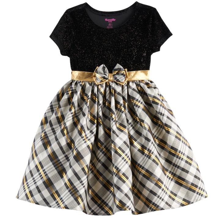 Girls 4-6x Nannette Sparkle Plaid Knit Dress, Size: 5, Black