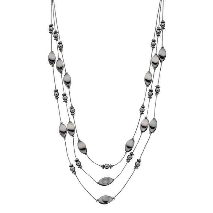 Beaded Multi Strand Station Necklace, Women's, Dark Grey