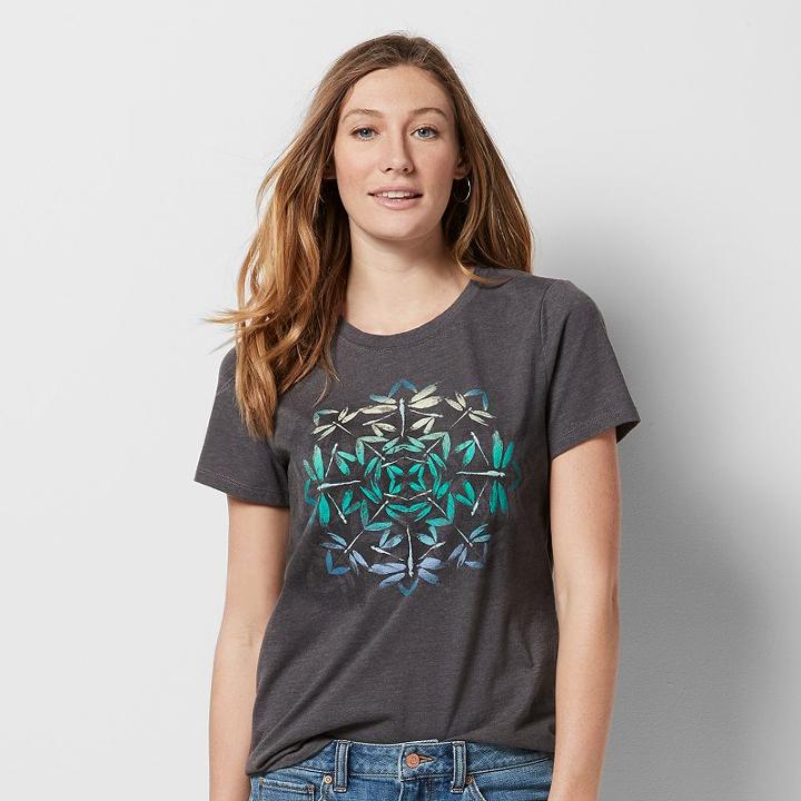 Women's Graphic Crewneck Tee, Size: Large, Grey