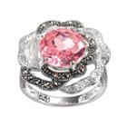 Lavish By Tjm Sterling Silver Cubic Zirconia & Marcasite Flower Ring, Women's, Size: 9, Pink