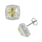 Siri Usa By Tjm Sterling Silver Canary And White Cubic Zirconia Square Frame Stud Earrings, Women's