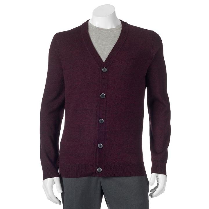 Big & Tall Apt. 9 Modern-fit Marled Merino Cardigan Sweater, Men's, Size: 4xb, Dark Red