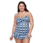 Plus Size Apt. 9&reg; Print Twist-front Swimdress, Women's, Size: 3xl, Dark Blue