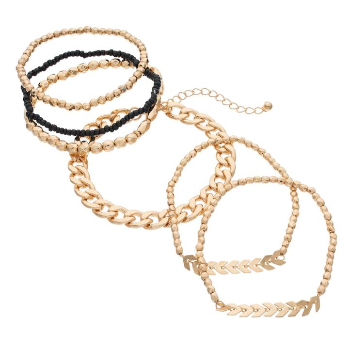 Mudd&reg; Chevron & Beaded Stretch Bracelet Set, Women's, Gold