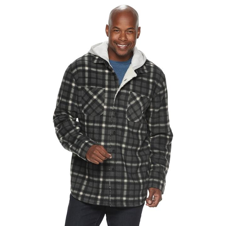 Men's Anchorage Expedition Classic-fit Plaid Fleece Hooded Shirt Jacket, Size: Large, Med Grey