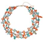 Peach & Teal Bead Multi Strand Necklace, Women's, Multicolor