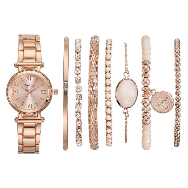 Vivani Women's Watch & Bracelet Set, Size: Small, Pink