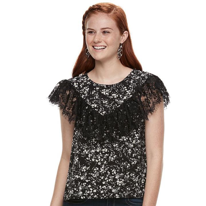 Juniors' Lily Rose Lace Flutter Top, Teens, Size: Small, Oxford
