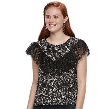 Juniors' Lily Rose Lace Flutter Top, Teens, Size: Small, Oxford
