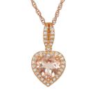 14k Rose Gold Over Silver Simulated Morganite And Lab-created White Sapphire Heart Halo Pendant, Women's, Size: 18, Pink