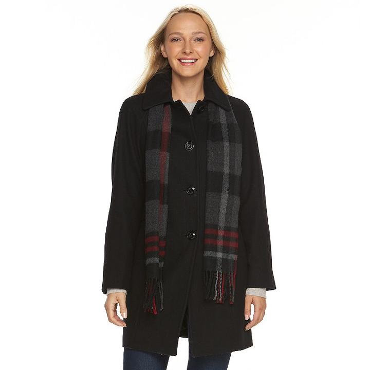 Women's Towne By London Fog Wool Blend Coat, Size: Large, Black