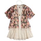 Girls 7-16 & Plus Size Knitworks Floral Kimono & Lace Dress With Necklace, Size: 20 1/2, Blue (navy)