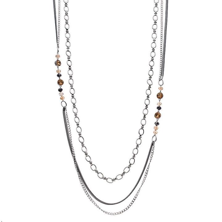 Simply Vera Vera Wang Beaded Two Tone Layered Chain Necklace, Women's, Med Beige