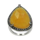 Lavish By Tjm Sterling Silver Yellow Jade Teardrop Ring - Made With Swarovski Marcasite, Women's, Size: 9