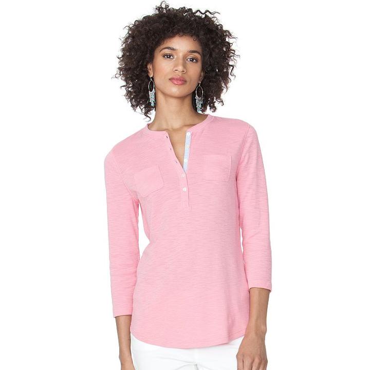 Women's Chaps Slubbed Henley, Size: Large, Pink