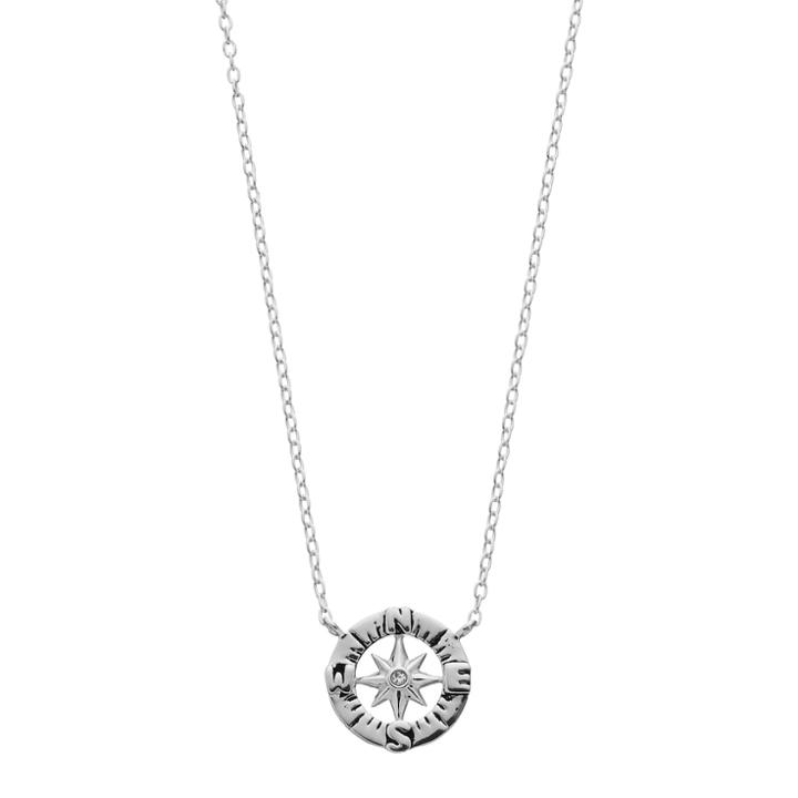 Love This Life Sterling Silver Crystal Compass Necklace, Women's, White