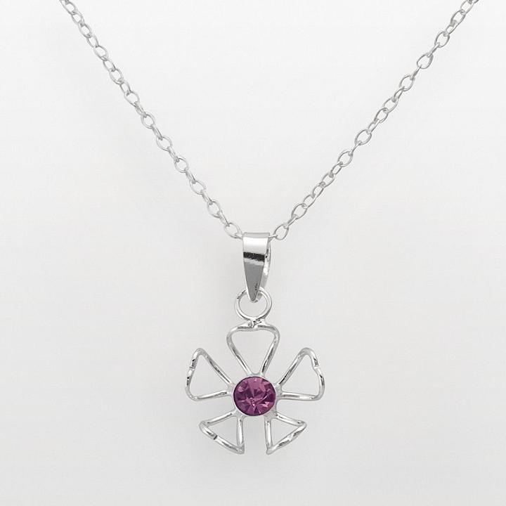 Sterling Silver Crystal Flower Pendant, Women's, Size: 18, Purple