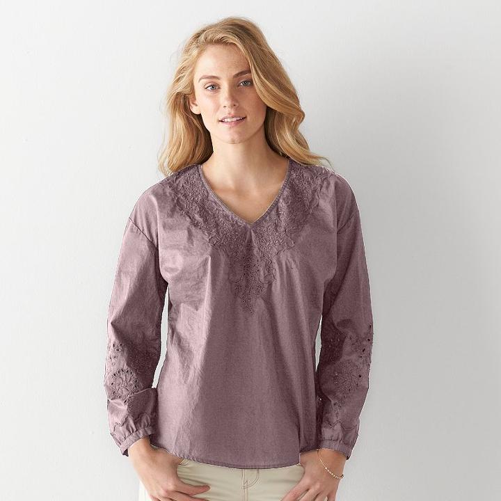 Women's Sonoma Goods For Life&trade; Eyelet Peasant Top, Size: Medium, Brt Purple