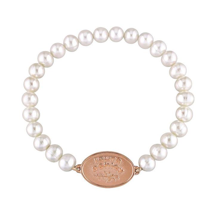 Laura Ashley 10k Rose Gold Plated Freshwater Cultured Pearl Stretch Bracelet, Women's, Size: 7, White