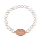 Laura Ashley 10k Rose Gold Plated Freshwater Cultured Pearl Stretch Bracelet, Women's, Size: 7, White