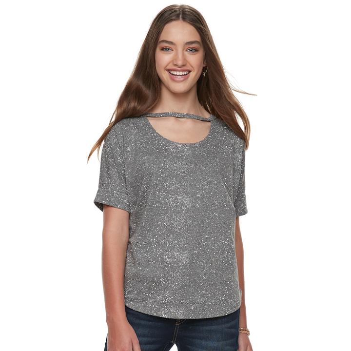 Juniors' Grayson Threads Cutout Tee, Teens, Size: Large, Med Grey